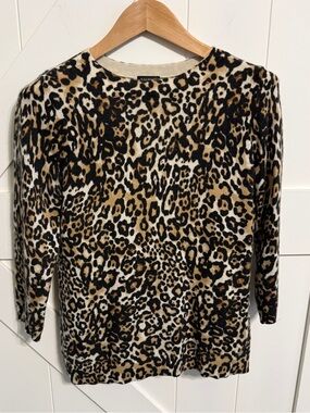 Talbots 100% Cashmere Leopard Print Women’s Medium Crewneck Sweater Black  Brown